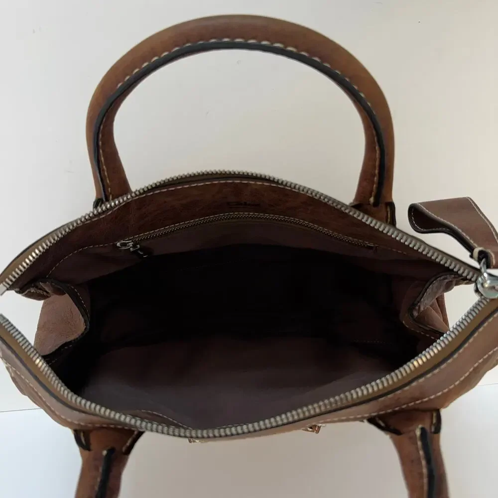 Chloe Edith Tote Bag Top Handle in Brown Nubuck Leather Made in Italy Authentic